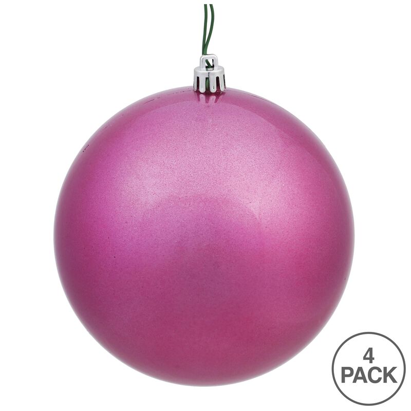 Vickerman N591545DCV Candy Ball Ornaments with Shatterproof UV Resistant, Pre-drilled Cap Secured & Green Floral Wire in 4 per Bag, 6", Mauve image number 2