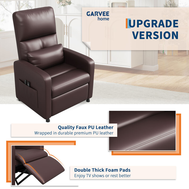 PU Leather Power Recliner Chair with Massage and Heat for Living Room, Outdoor Relax, Brown image number 5