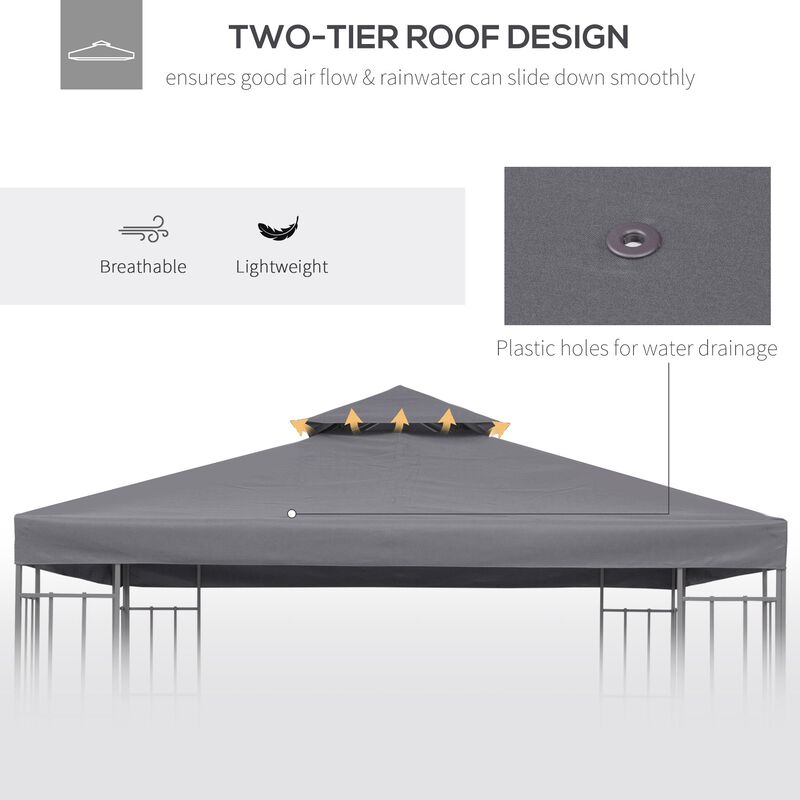 10' x 10' Gazebo Replacement Canopy 2 Tier Top UV Cover Pavilion Garden Patio Outdoor Dark Grey (TOP ONLY) image number 5