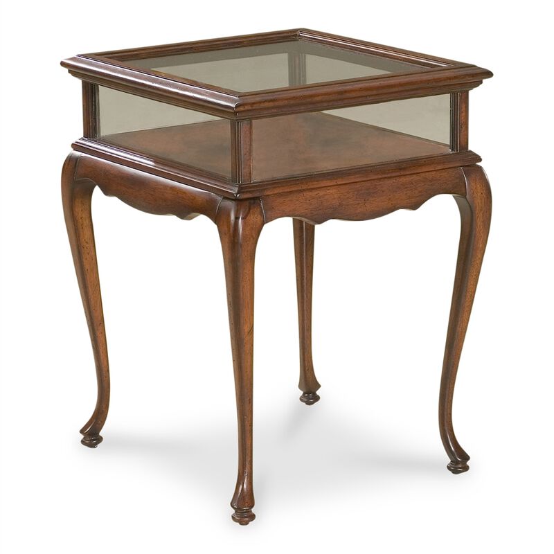 Dark Brown Shadow Box Coffee Table with Glass Top and Display Storage