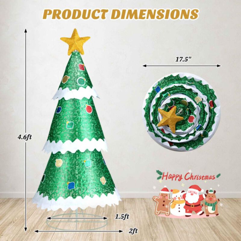 Hivvago 4.6 Feet Pre-Lit Pop-up Christmas Tree with 110 Warm Lights-Green