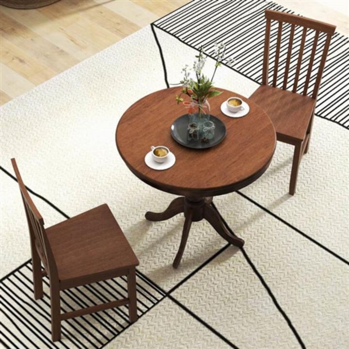 Hivvago 3 Piece Traditional Round Dining Table and 2 Chairs Set in Walnut Wood Finish