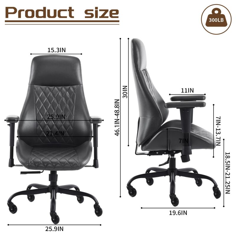 High Back Ergonomic Leather Office Chair with Lumbar Support, Adjustable Armrests, Silent Casters &ndash; Home Executive Desk Chair image number 2