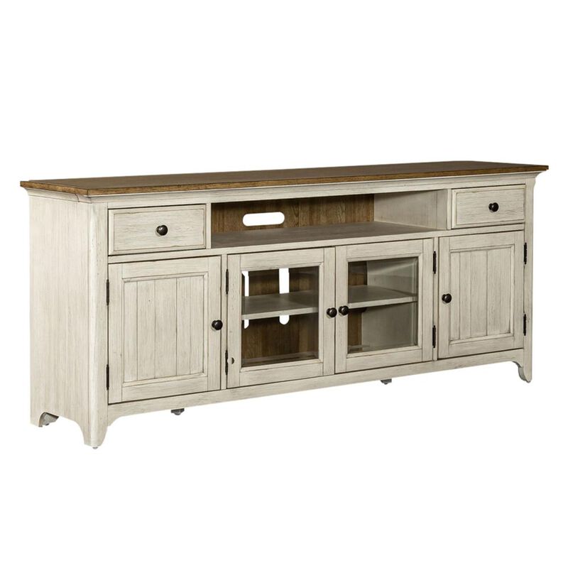 Liberty Furniture Farmhouse Reimagined Entertainment TV Stand in Antique White w/ Chestnut Top image number 0