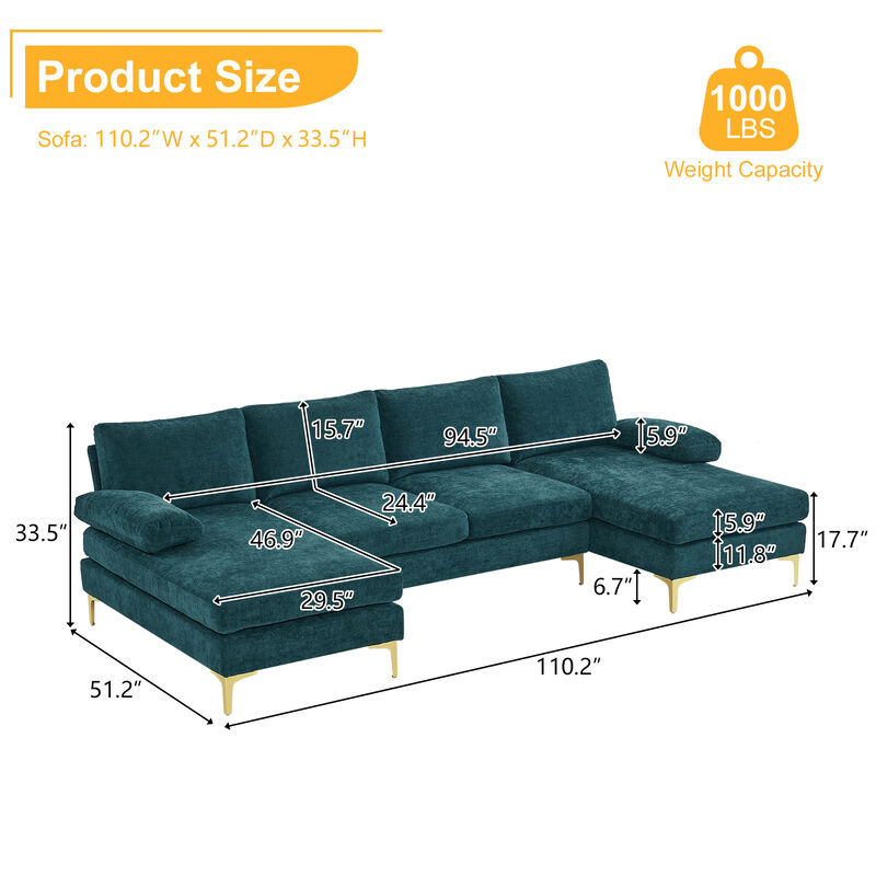 U-Shaped 4-Seat Indoor Modular Sofa Modern Lounge Seating for Living Room with Customizable Design