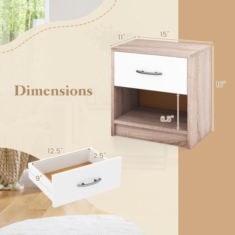 Hivvago Bedside Table Nightstand with Drawer and Open Storage Shelf