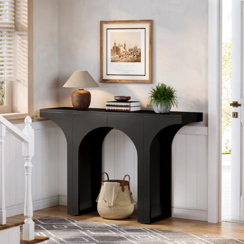 47 Inch Entryway Console Table, Wood Sofa Table with Arch Base-Black