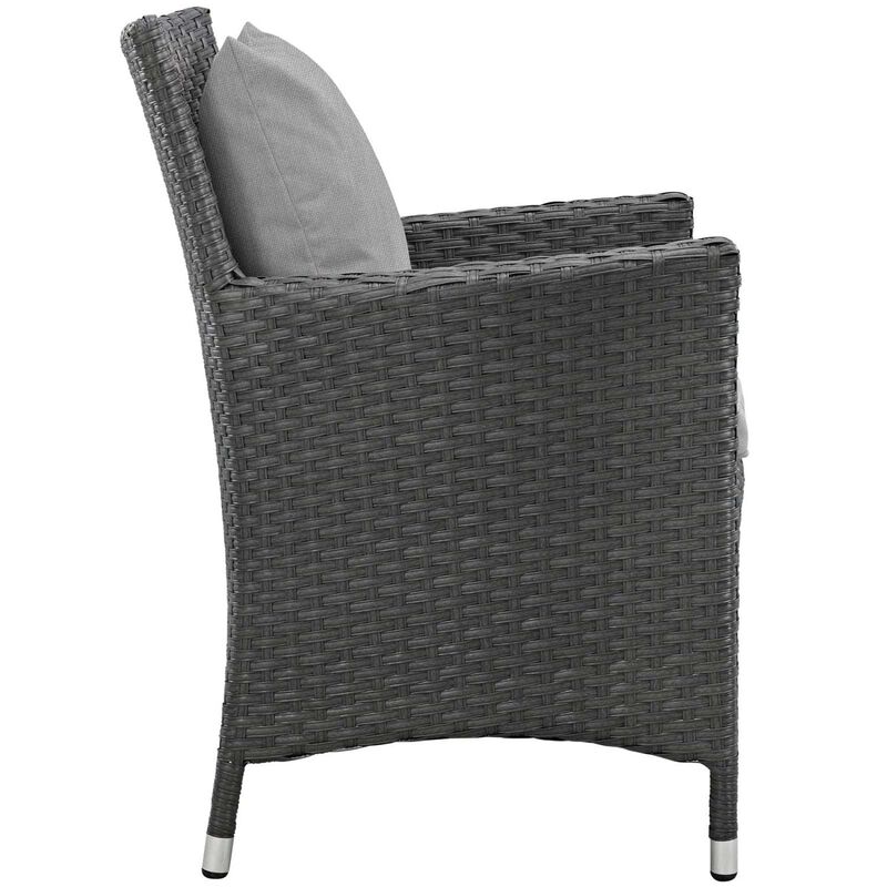 Modway EEI-2243-CHC-GRY-SET Sojourn Wicker Rattan Outdoor Patio Sunbrella Dining Chairs in Canvas Gray, Four Armchairs