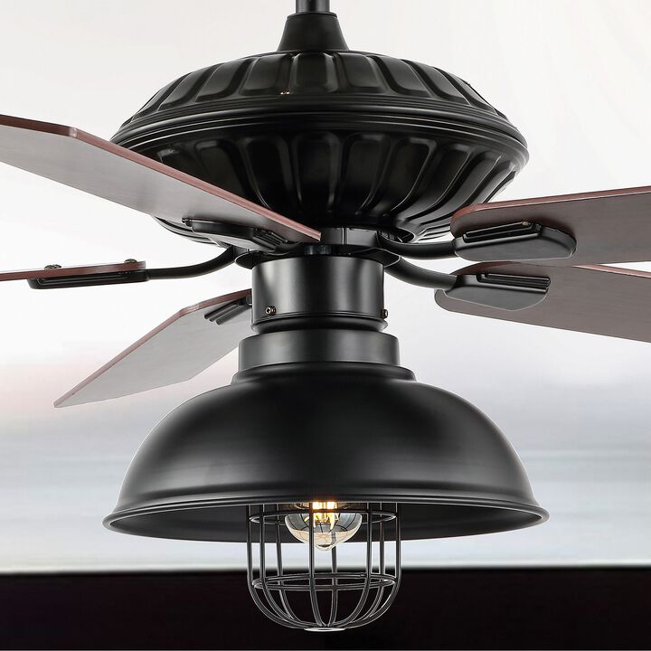 Ashton 52" 1-Light Farmhouse Industrial Iron Dome Shade LED Ceiling Fan With Remote, Black