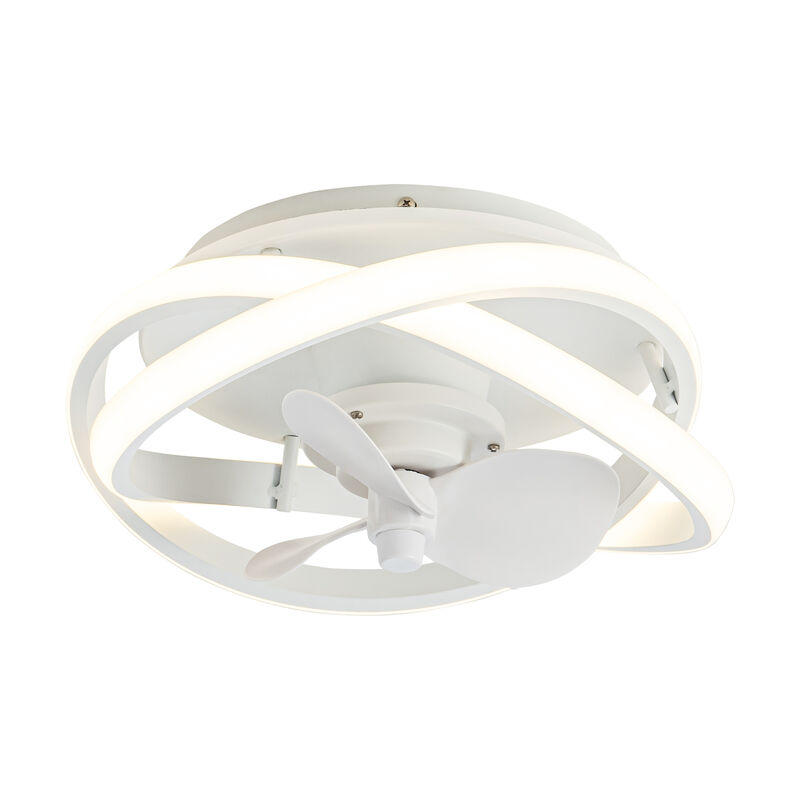 12.5" Modern White Flush Mount Ceiling Fan with LED Light