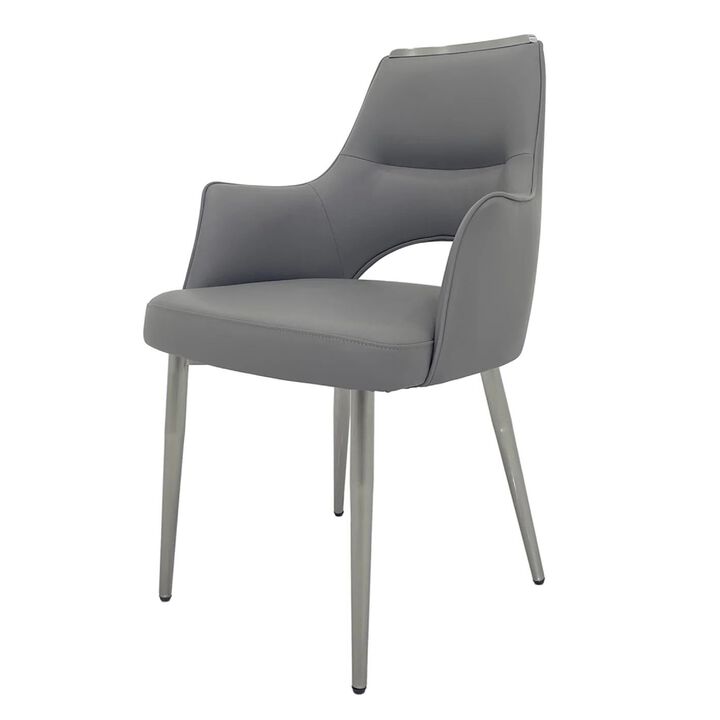 Dining Chair Set of 2, Open Back, Padded Gray Faux Leather, Chrome