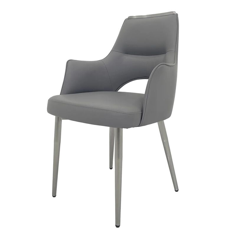 Dining Chair Set of 2, Open Back, Padded Gray Faux Leather, Chrome