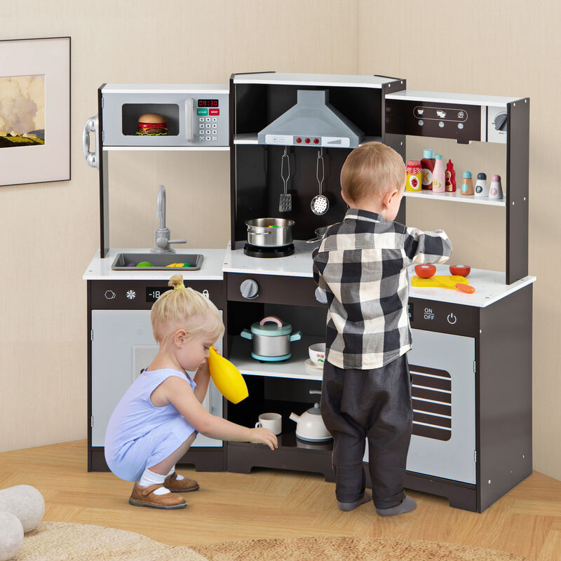 Pretend Play Kitchen Toy Set with Range Hood Real Sounds and Lights for Interactive Fun
