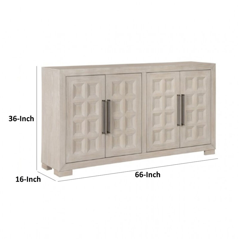 Kizie Sideboard Buffet Console 4 Doors, Shelves, Tawny Brown 66 Inch - Benzara