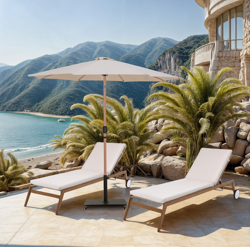 Meridian Furniture Fiji Beige Fabric / Matte Black Aluminum Patio Umbrella with Base Sets