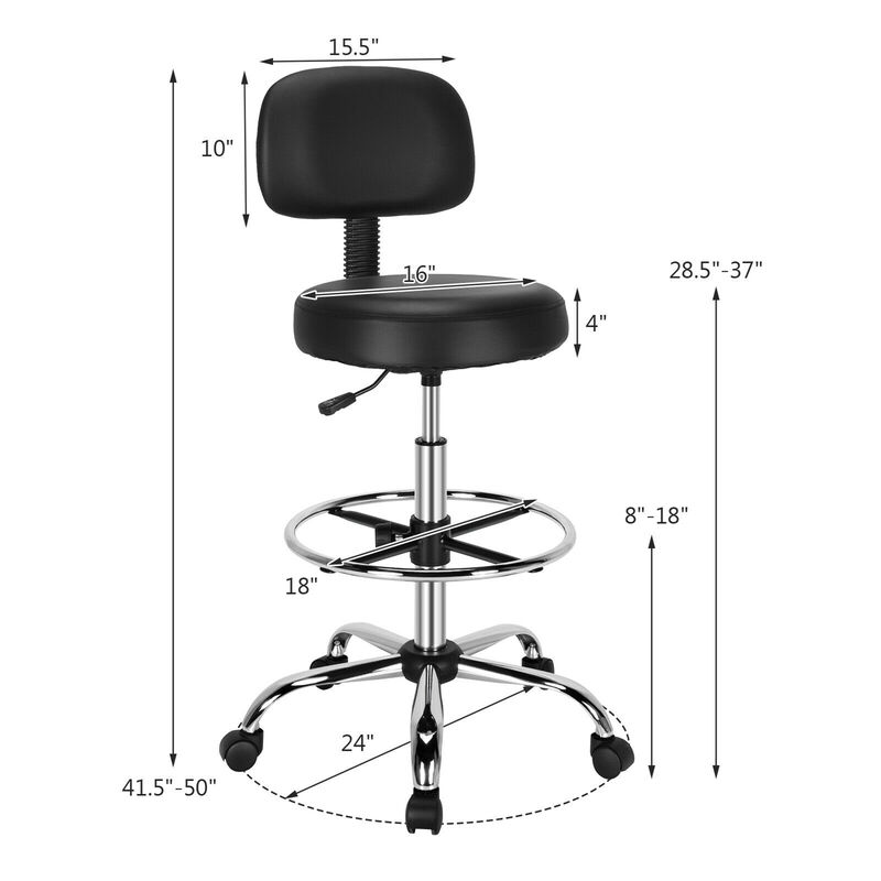 Costway Swivel Drafting Chair Tall Office Chair w/ Adjustable Backrest Foot Ring