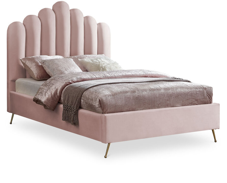 Meridian Furniture Lily Pink Velvet Full Bed