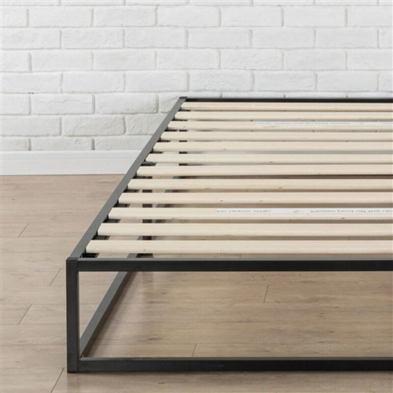 Metal Platform Bed Frame with Wood Slats – Low Profile, Modern Style for Small Spaces