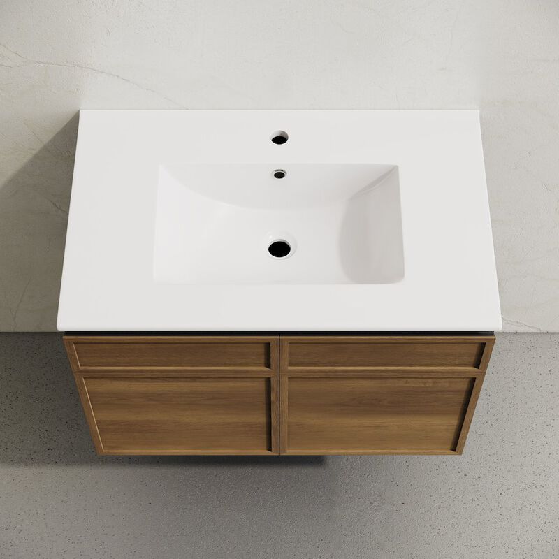 St. Tropez 30" Wall-Mounted Bathroom Vanity in Brown Oak with Sink Top image number 3