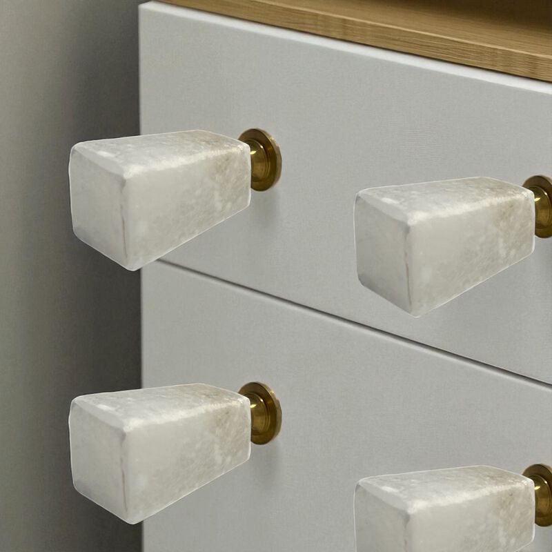 HomeRoots Set of Six White Cylindrical Knob Stone Drawer Pull Knobs image number 1