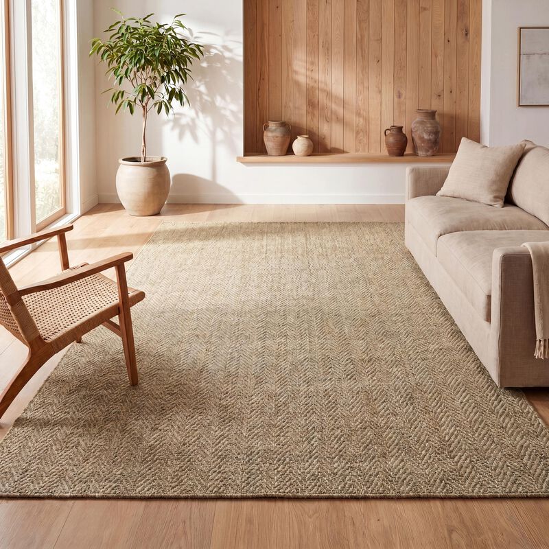 Rowena Smart Jute Scandinavian Boho Herringbone Weave Indoor/Outdoor Area Rug image number 3