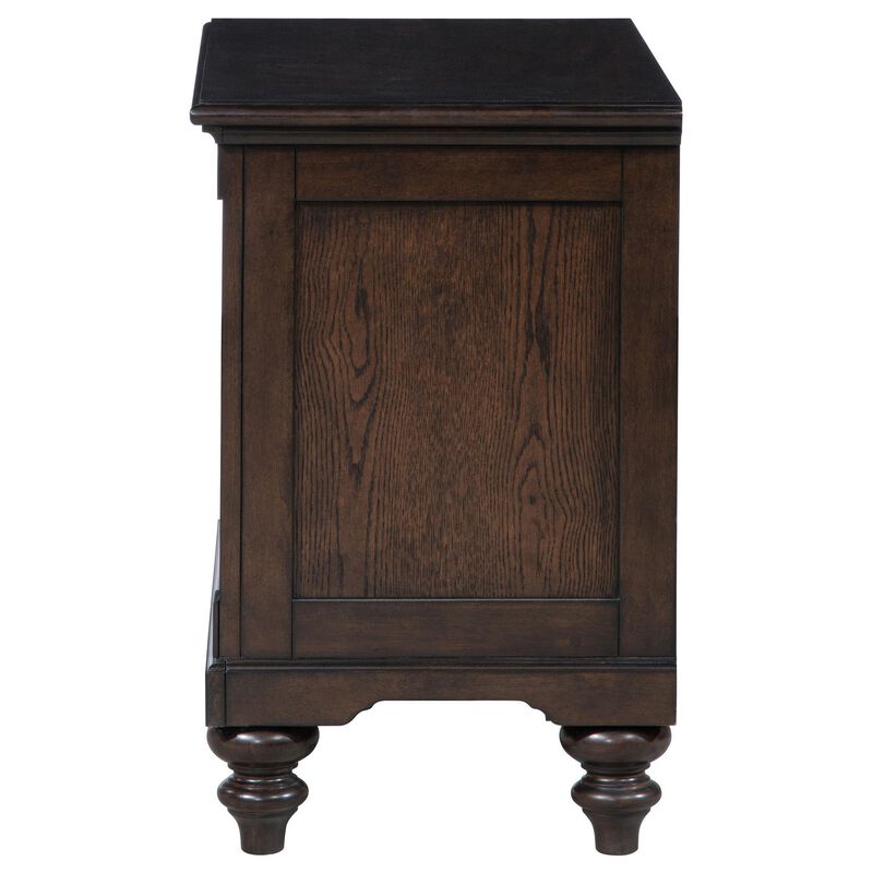 Meon Nightstand w Drawer and Open Cubby Shelf, Dark Oak Brown Wood - Benzara