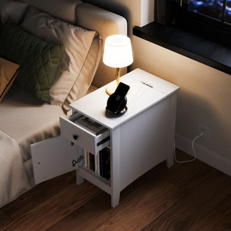 Hivvago Flip Top End Table with Charging Station USB Ports Outlets and Drawer
