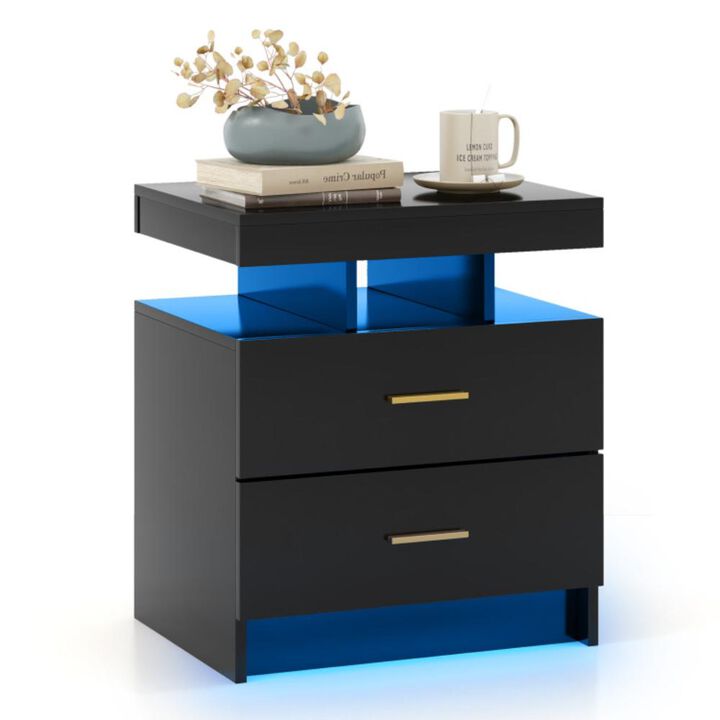 Hivvago LED Nightstand with 2 Storage Drawers for Bedroom
