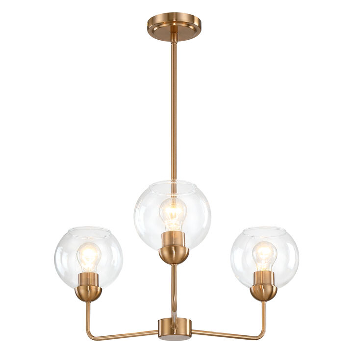23" Modern Vintage 3-Light Antique Brass Dimmable Chandelier