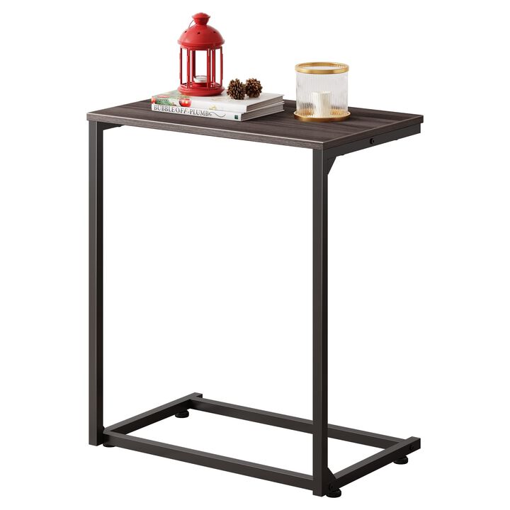 WLIVE C Shaped End Table, Small Couch Side Table for Coffee & Snack, Sofa Table That Slide Under for Living Room, Bedroom, 14.6