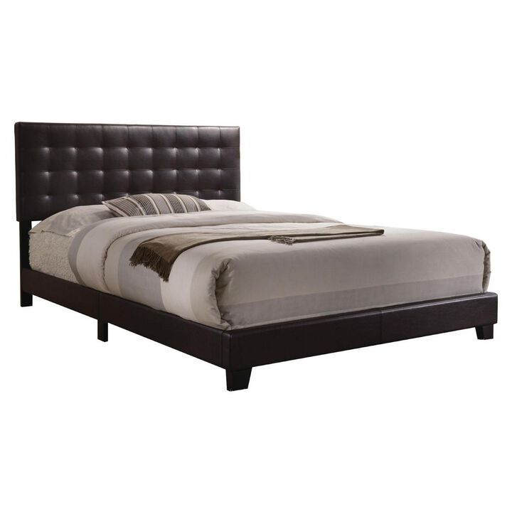 Sophistiated Transitional Style Queen Size Padded Bed, Brown-Benzara