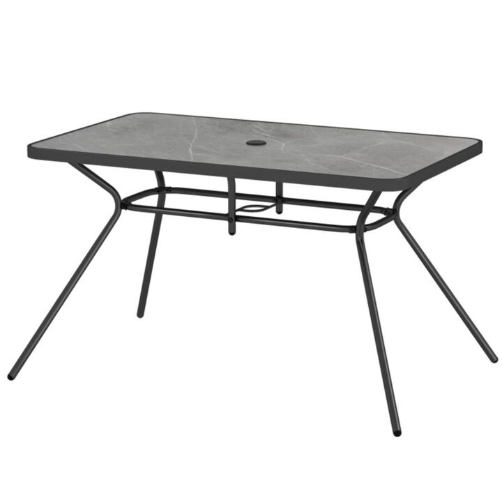 Hivvago 49 Inch Patio Rectangle Dining Table with Umbrella Hole-Gray
