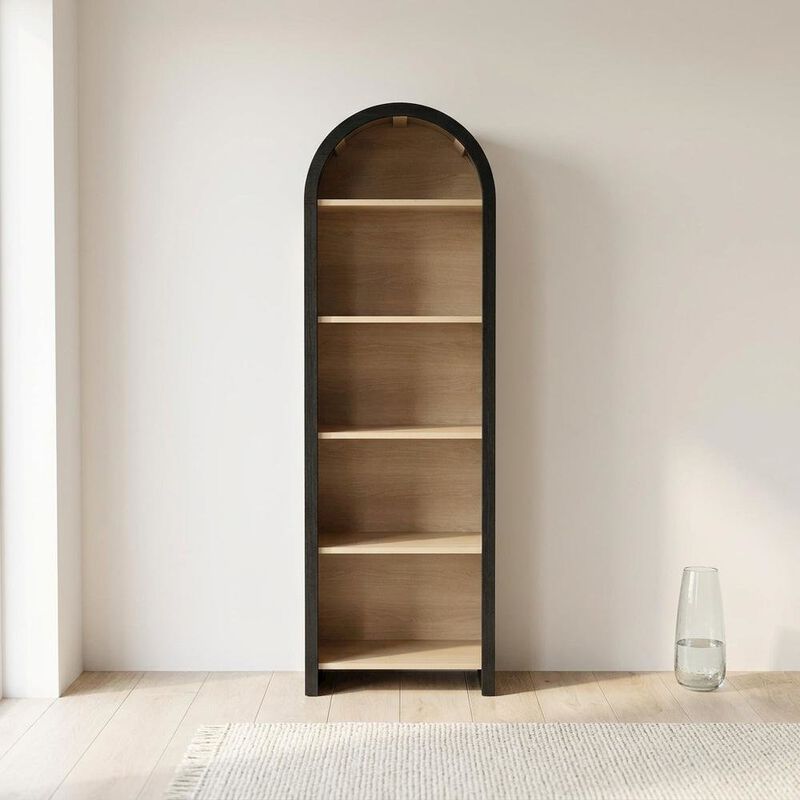 Arched Narrow Bookcase,Display Cabinet with Open Shelves Storage Cabinet, Black image number 3
