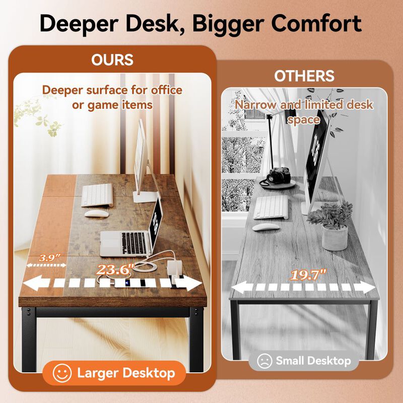 55" Computer Desk with Power Outlets, 1.2" Thick Desktop, Metal Frame, Home Office & Gaming Desk image number 7