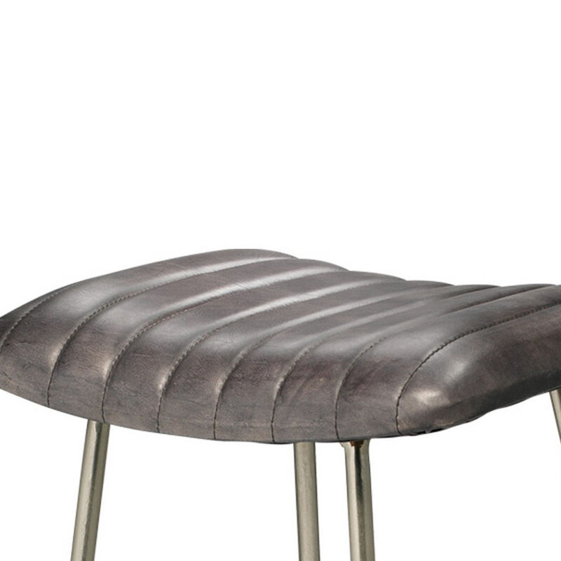 Counter Stool with Leatherette Vertical Channel Stitching, Gray and Silver - Benzara image number 2