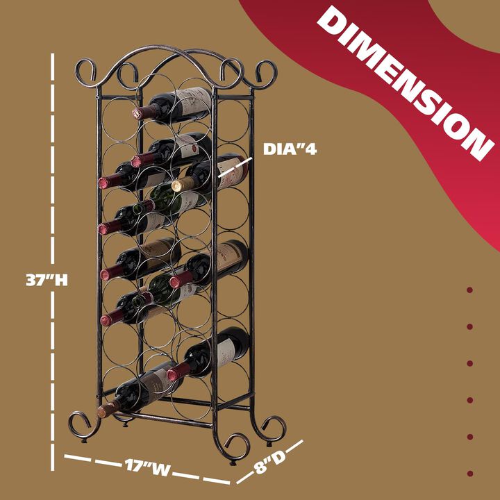 Kings Brand Furniture Floor Freestanding Metal Wine Rack, Wine Bottle Holder Stands, Wine Storage for Home Bar - Holds up to 21 Bottles, Brushed Copper