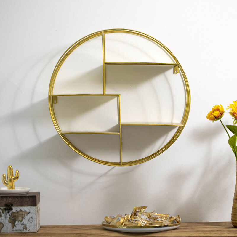 Vintiquewise 4-Tier Floating Circular Silhouette Wall Shelf - Metal Wall-Mounted Display Shelf, Multi-Functional Wall Storage - Perfect for Entryway, Bathroom, Bedroom, Living Room or Office, Gold