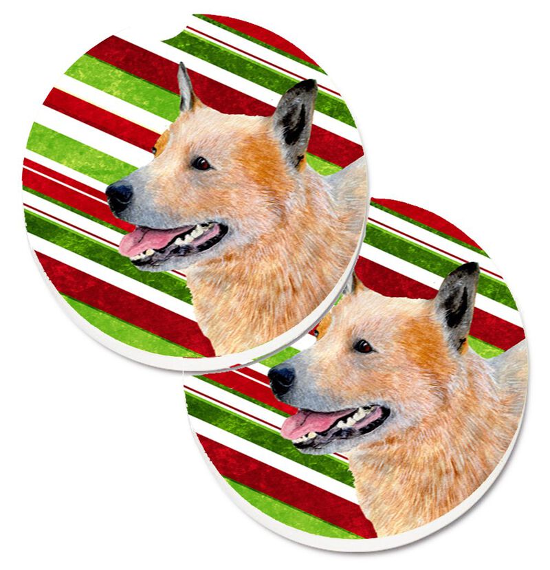 Caroline's Treasures Australian Cattle Dog Candy Cane Holiday Christmas Set of 2 Cup Holder Car Coasters LH9227CARC, 2.56, Multicolor image number 0