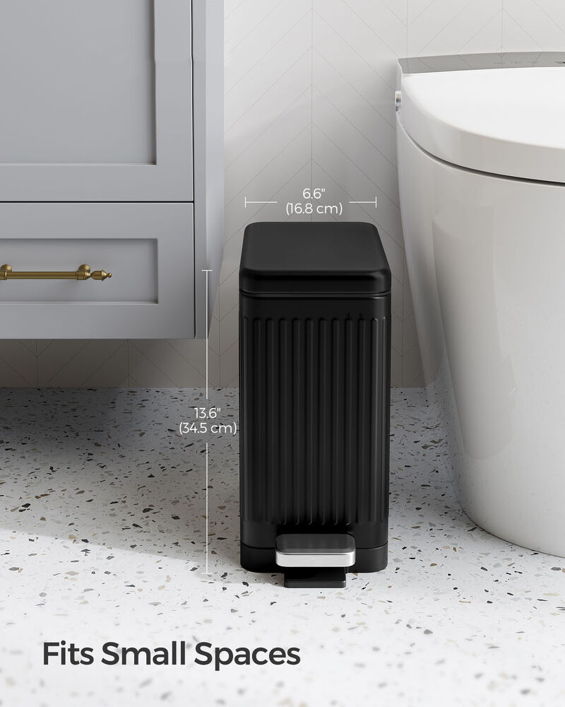 Bathroom Trash Can 6L Stainless Steel with Soft Close Lid Black image number 2