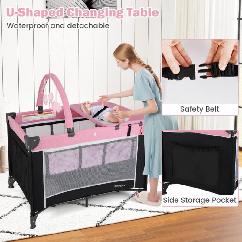 Hivvago 3-in-1 Portable Baby Crib and Playpen with Changing Table