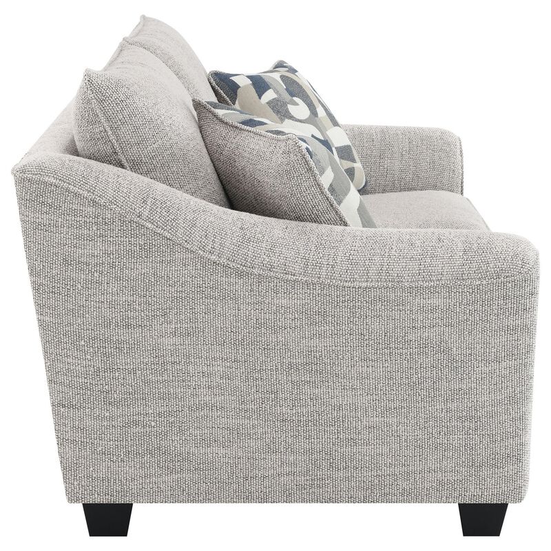 Kito Loveseat, 61 Inch Modern Light Gray Fabric, 2 Accent Pillows - Benzara