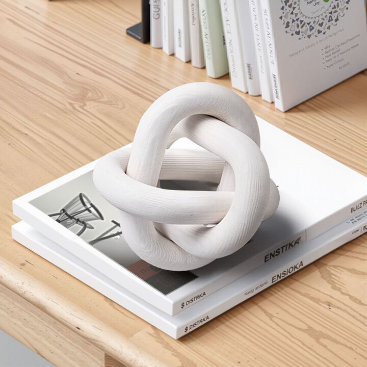 3 Link Wooden Chain Decor Hand Carved Coffee Table Shelf Accent White