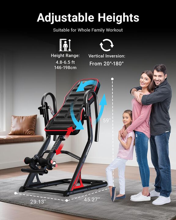 HARISON Heavy Duty Inversion Table, 350 lb Capacity, 180&deg; Full Inversion, Foldable Back Pain Relief (HR-407)
