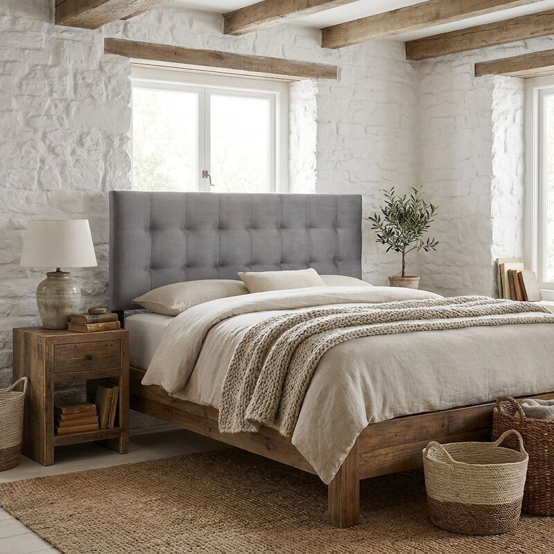 Biscuit Tufted Performance Velvet Queen Headboard in Soft Neutral Fabric image number 2