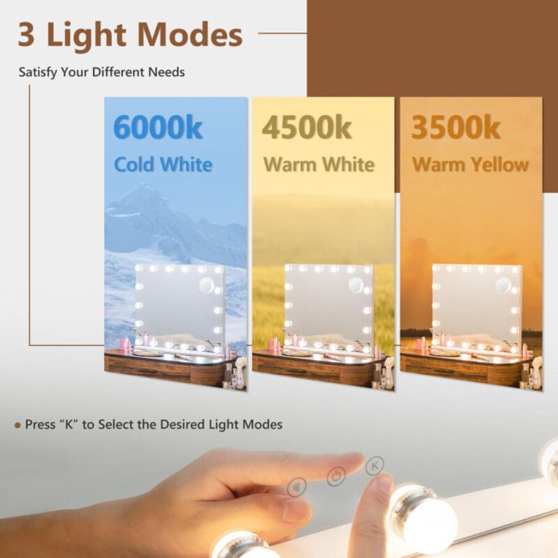 Hivvago Vanity Mirror with 18 Dimmable LED Bulbs and 3 Color Lighting Modes