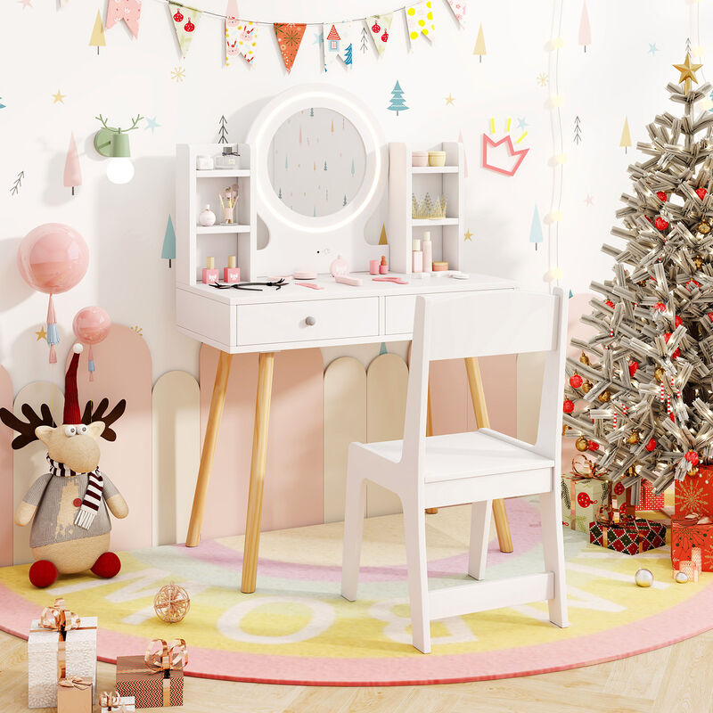 Kids Vanity Set with Lighted Mirror and Storage Drawers image number 1