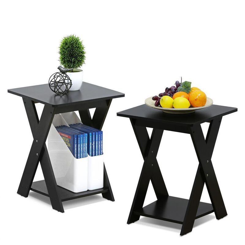 Furinno Modern Simplistic Criss-Crossed End Table, Set of 2, Espresso