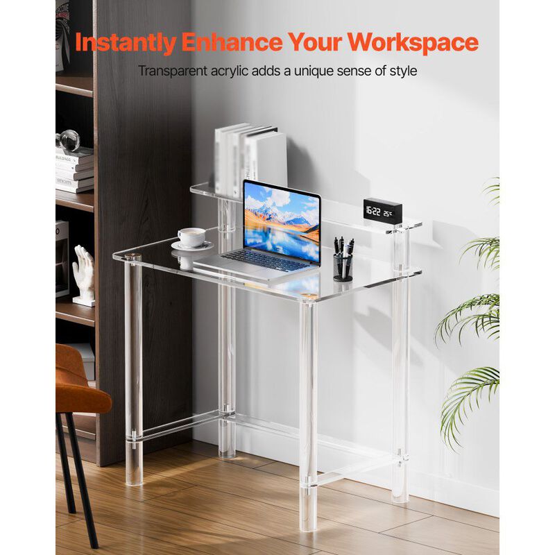 Modern Acrylic Computer Desk with Monitor Stand and Storage image number 5