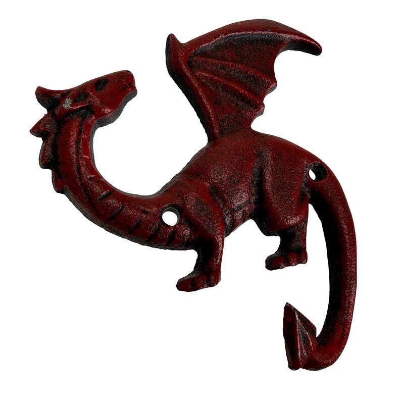 Set Of 3 Dragon Wall Hooks Red Rust Cast Iron Gothic 525 In Decorative image number 3