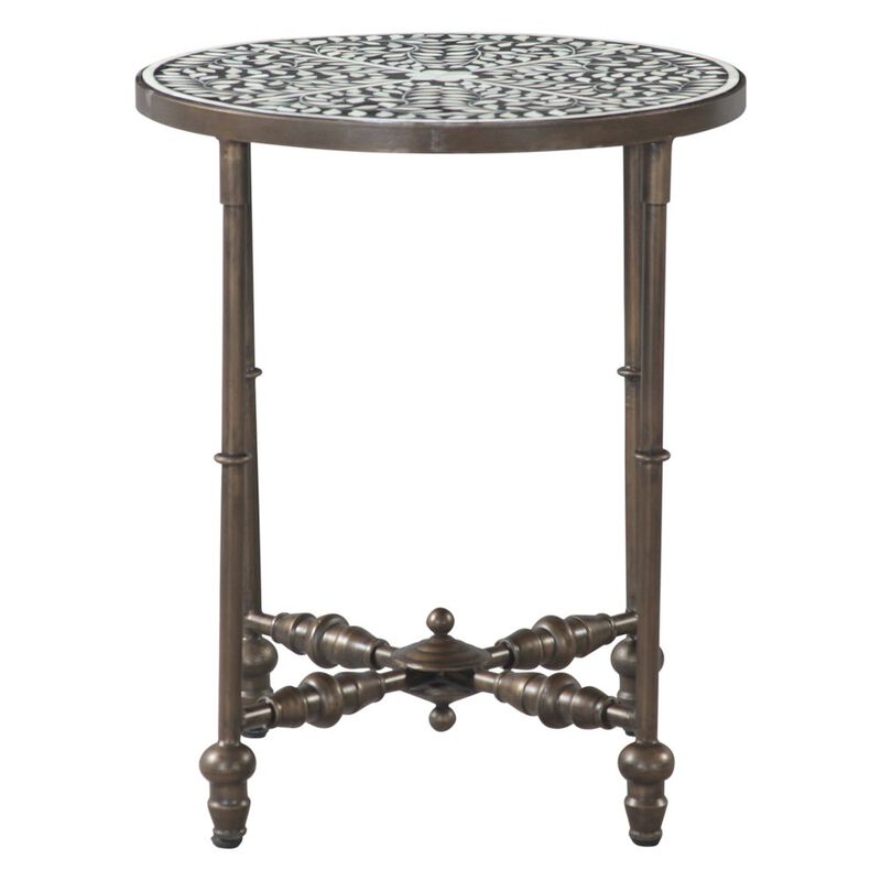World Interiors Ozark 20" Side Table with Floral Horn Inlay and Iron image number 1
